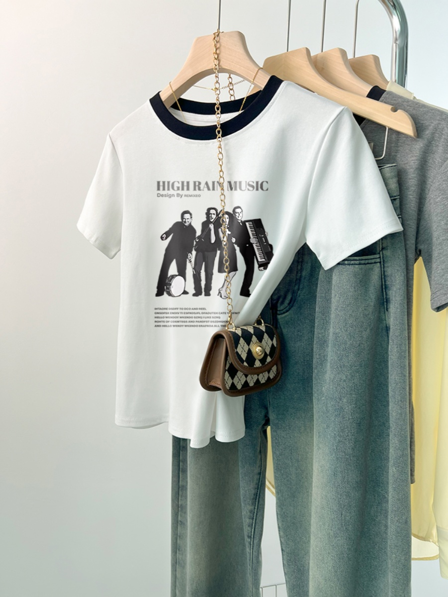 Plus size Chubby Girl Cotton Summer Loose Slimming Short sleeve T-shirt Women New American vintage Short Design Top