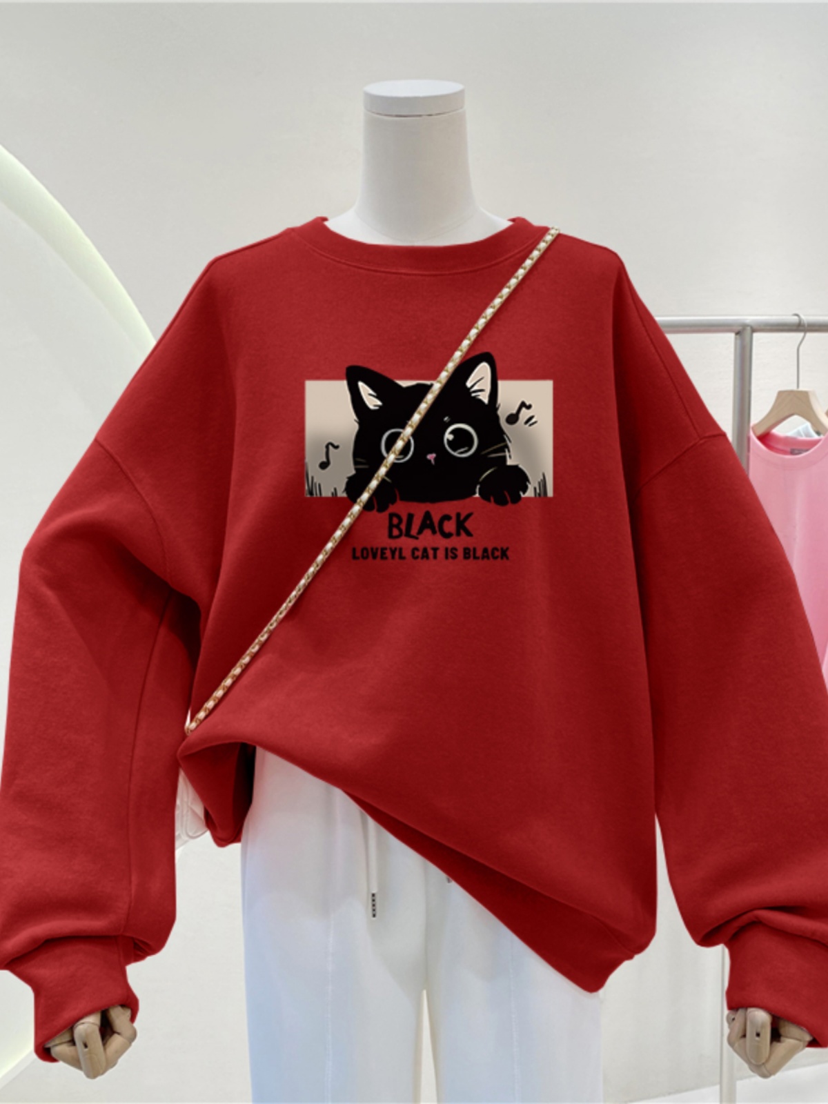 Red Capless round Neck Autumn and Winter Fleece Sweater Women's 2025 New Arrival Best Selling Plus Size Plus Size Ladies Women's Outwear Top Clothes