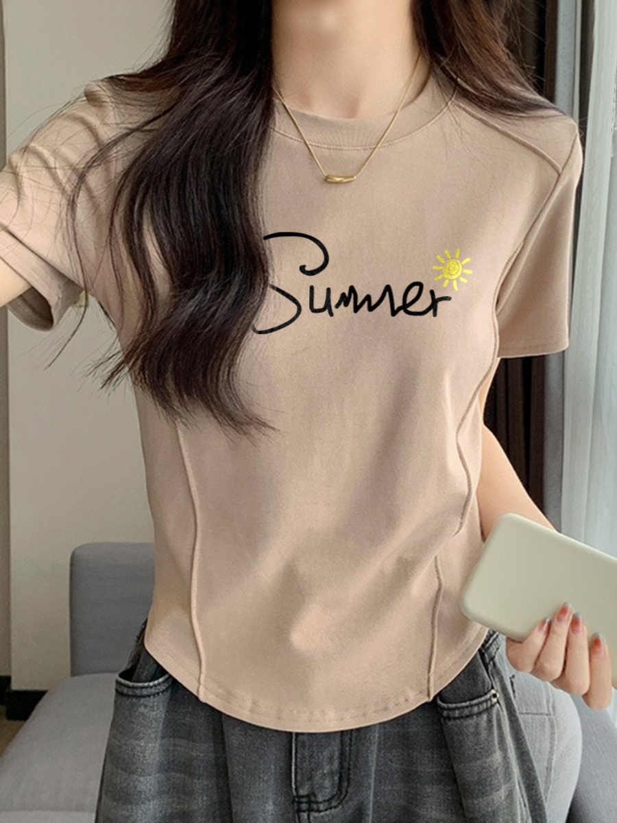 2025 Summer New Arrival Plus Size Short Sleeve Silm Slim Looking Shoulder Fishbone T-shirt Female Stylish Niche Style Oversized Girls' Top