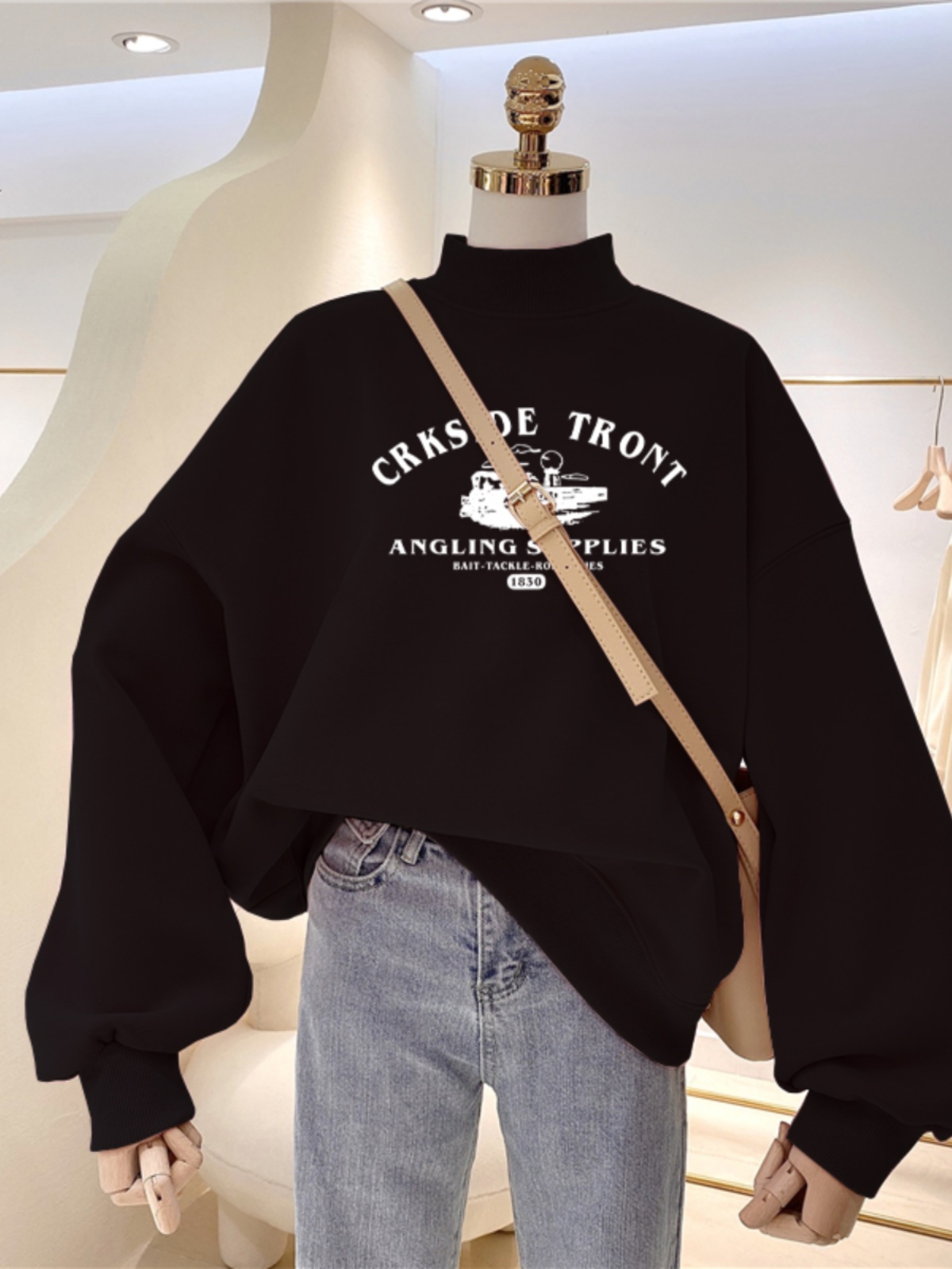 American Retro Turtleneck Stylish Niche Style Black, Hoodie 2025 New Arrival Best Selling Fall and Winter Velvet Padded Thickened Coat Tide