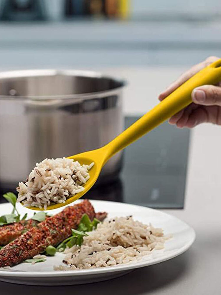 Cross-Border Good Goods Silicone Integrated Spoon Soup Spoon Salad Long Spoon Flat Spoon Dense and Dense Soup Silicone Cooking Spoon