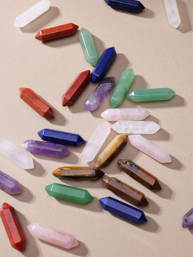 Natural Double Pointed Crystal Hexagonal Prism Agate Aventurine Amethyst Decoration Rough Stone Polished Column DIY Pendant