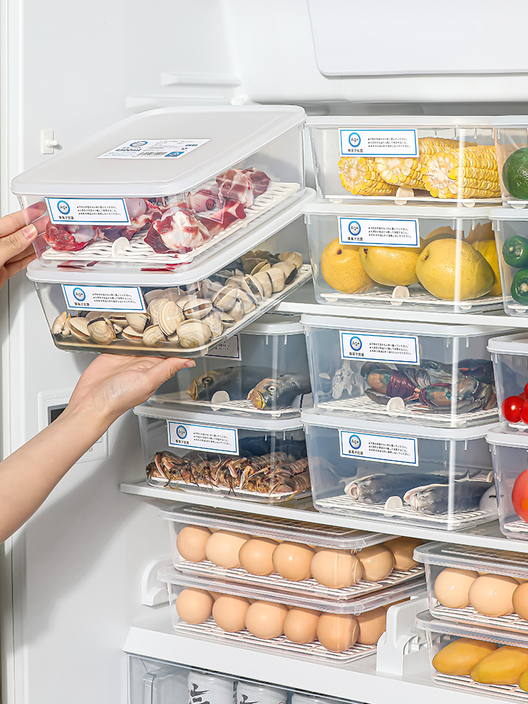 Japanese-Style Refrigerator Storage Box Frozen Fish Draining Crisper Food Grade Kitchen Storage Sorting Plastic Cold Storage Box