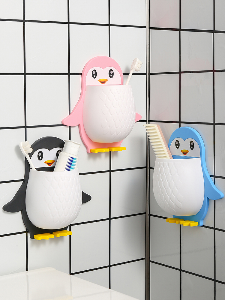 Creative Cartoon Penguin Storage Rack Makeup Tools Finishing Box Dormitory Bathroom Toothbrush Bedside Phone Wall Hanging Collection