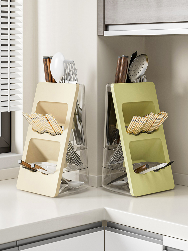 Chopsticks Storage Box For Home Kitchen Countertop Multi-Layer Compartment Drain Chopsticks Tube Spoon Storage Rack Chopsticks Basket