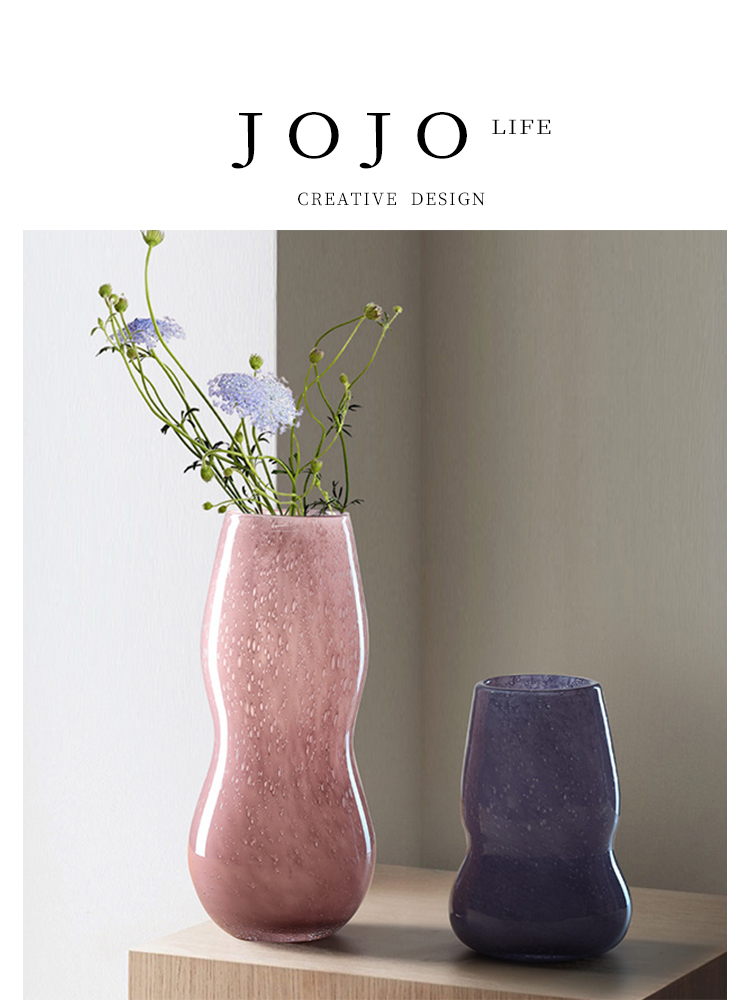 Jojo's L. Pd. Stream. Vase Pink Purple Glass Polished Minimalist Gourd-like Appearance Decoration