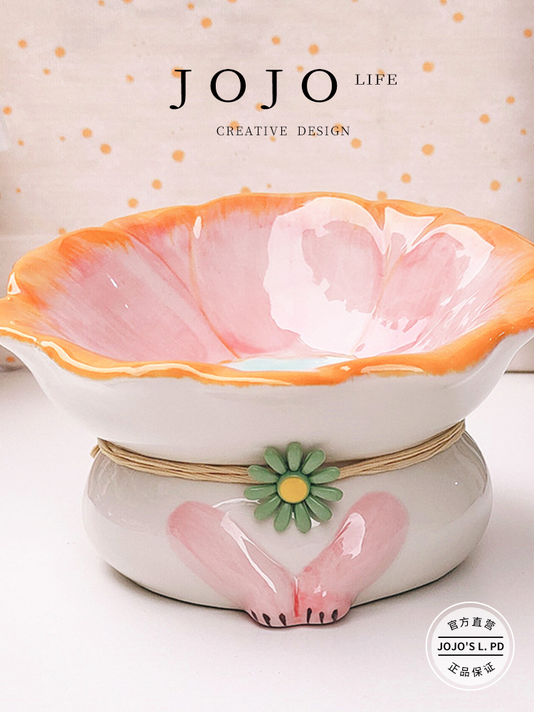 Jojo's L. Pd. Capital. Cat Food Holder Cute Ceramic Pet Bowl Neck Protection Inclined High Feet | Living Money