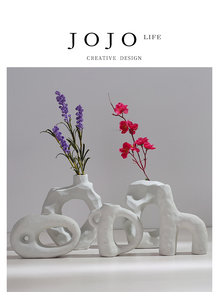 Jojo's L. Pd. White. Vase For Home Scandinavian White Ceramic Creative Flower Arrangement Ornaments White Ling