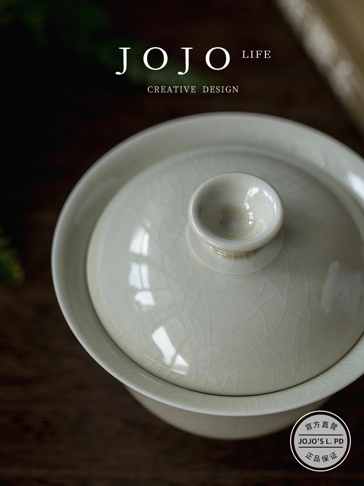 Jojo's L. Pd. Straight. Grass Gray Crack Tureen with Pot Tray Porcelain Kung Fu Tea | Straight Body