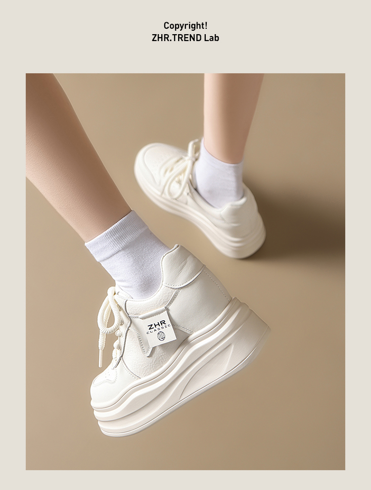 ZHR White Sneakers Women's 2025 Spring New Arrival Platform Shoes Platform Casual Shoes Best-Selling White Shoes Hidden Heel Best Selling