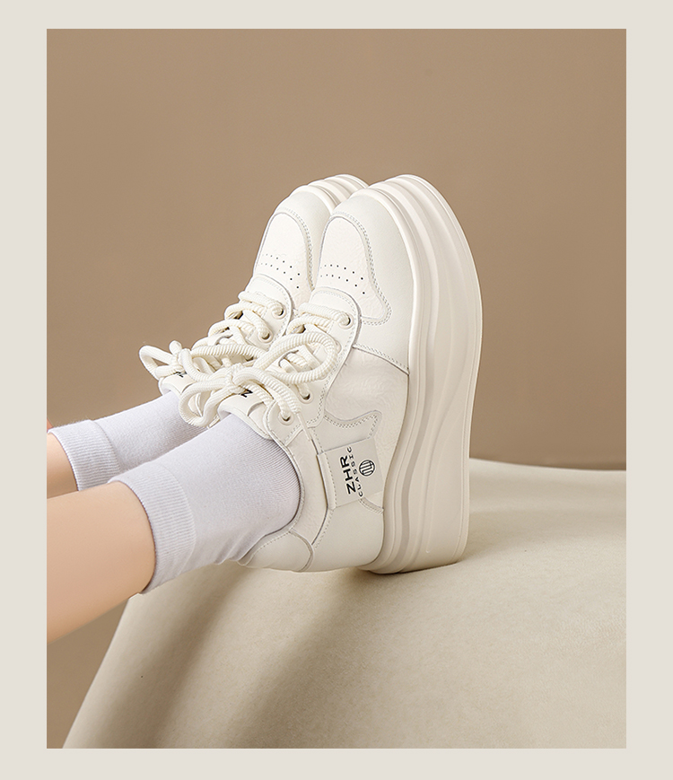 ZHR White Sneakers Women's 2025 Spring New Arrival Platform Shoes Platform Casual Shoes Best-Selling White Shoes Hidden Heel Best Selling
