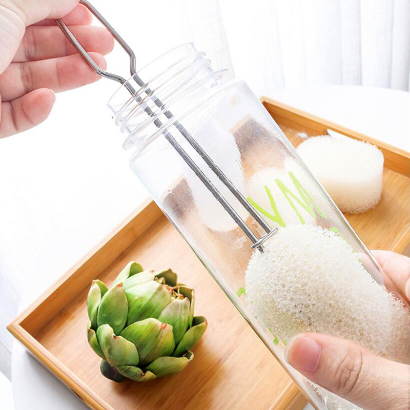 Long Handle Cup Cleaning Brush Stainless Steel Handle Sponge Cup Brush Utensils Stain Removal Cup Brush Can Be Brush Replacement Head