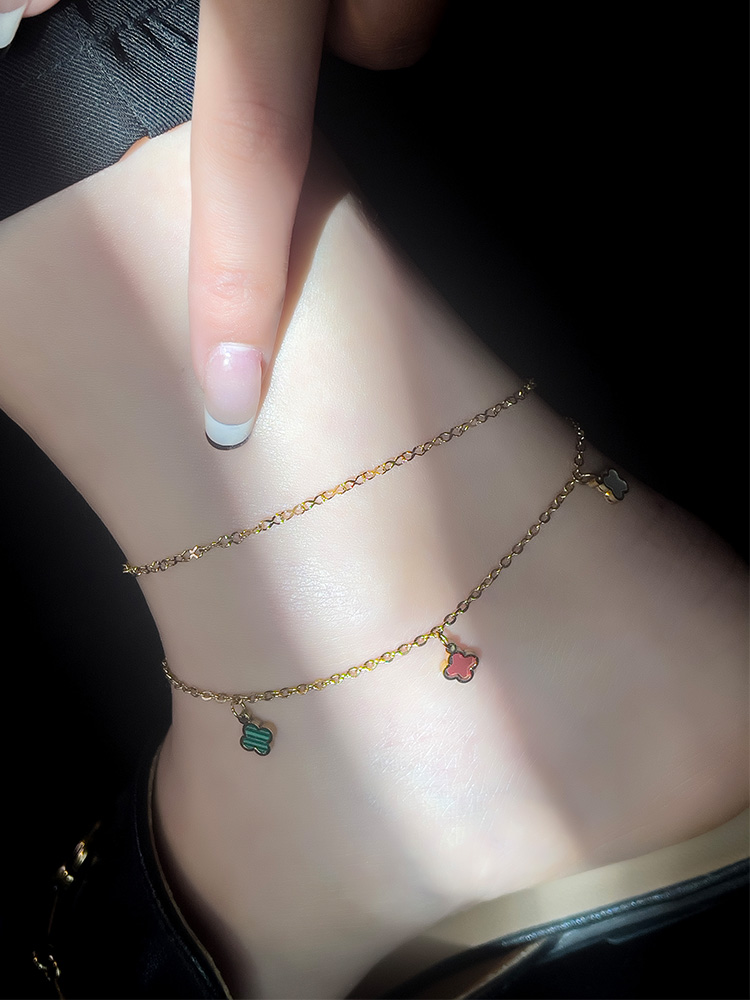 Four-Leaf Clover Butterfly Fan-Shaped Double-Layer Titanium Steel Summer Anklet