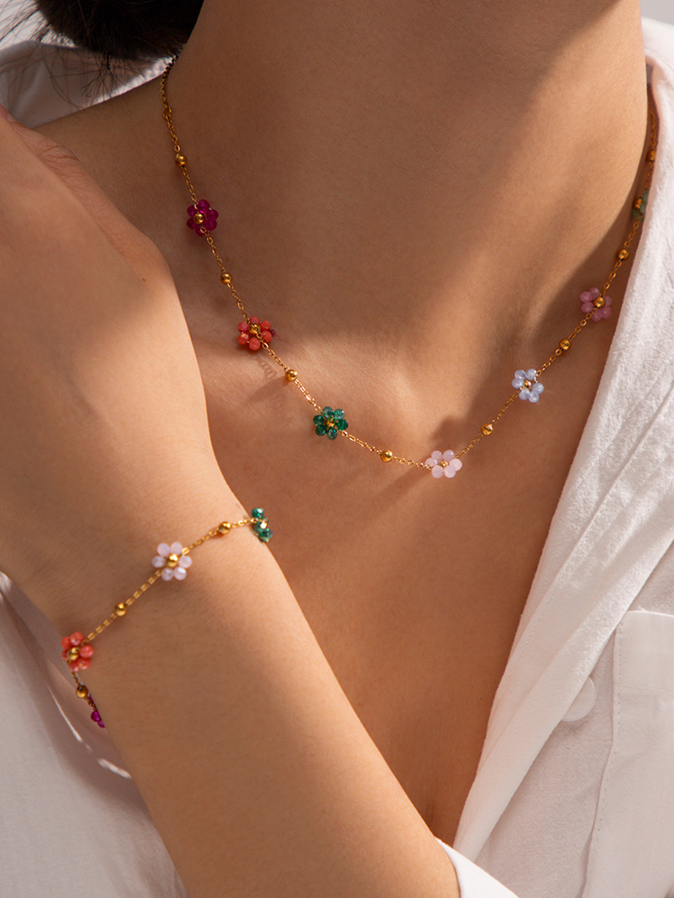 Non-Fading Summer Crystal Women Necklace Decorative Flowers