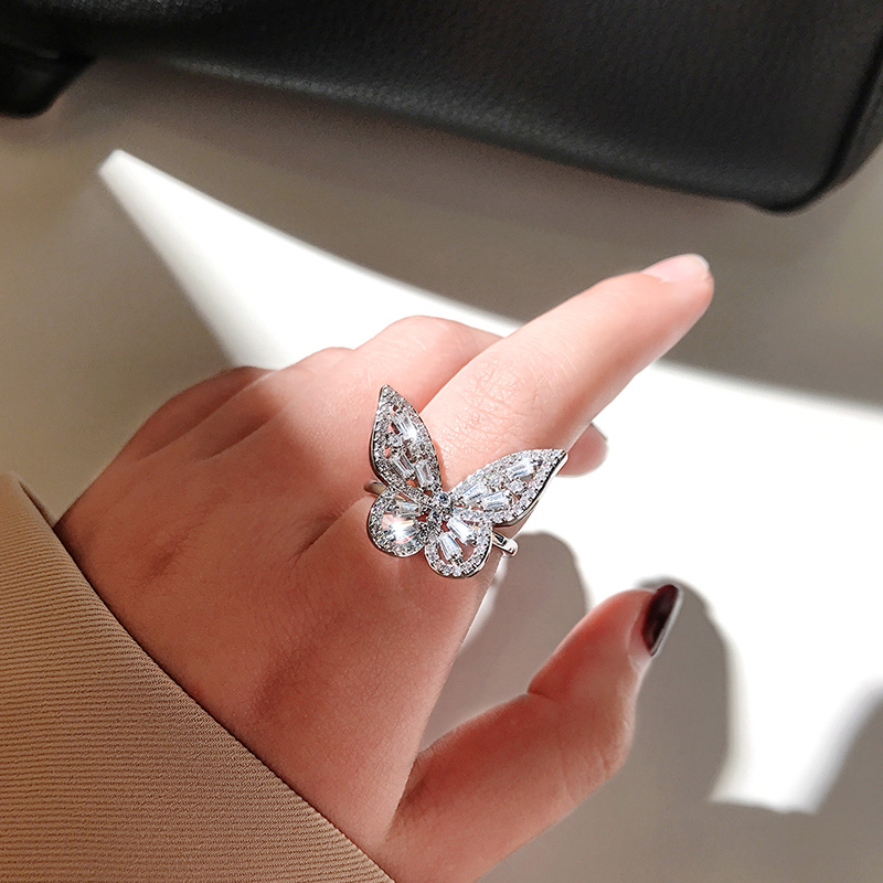 Fashion Fancy Ring Trendy Female Micro Inlaid Zircon Index Finger Ring Open-End Universal Size Bracelet Exaggerated Internet Influencer Accessories
