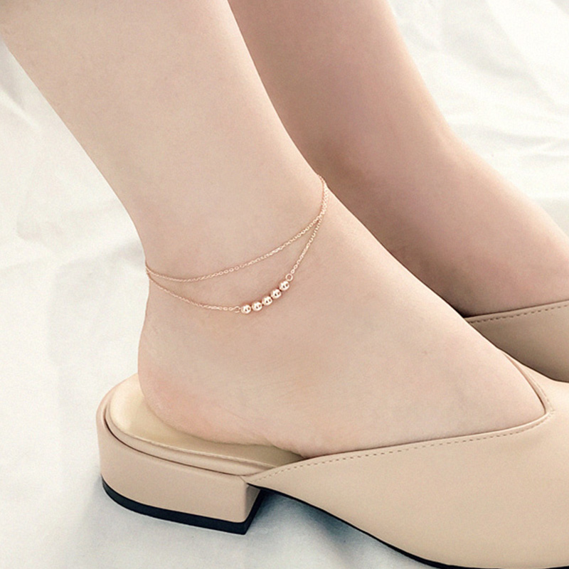 Double-Layer Simple and Light Luxury Mori Style Korean-Style Titanium Steel Anklet