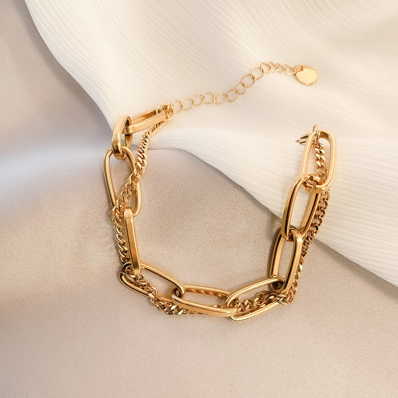 Exaggerated Thick Type Bracelet Female Simple and Light Luxury Ins Internet Celebrity Bracelet Titanium Steel Elegant Korean Jewelry Temperament Wild