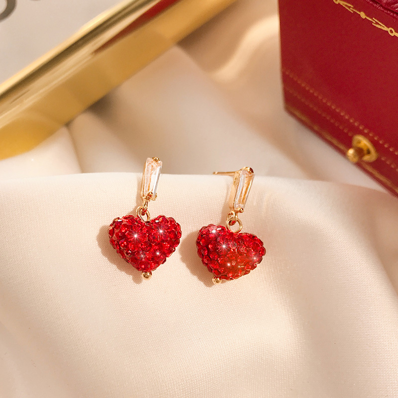 Red Full Diamond Fancy Women's Fashion Peach Heart Stud Earring