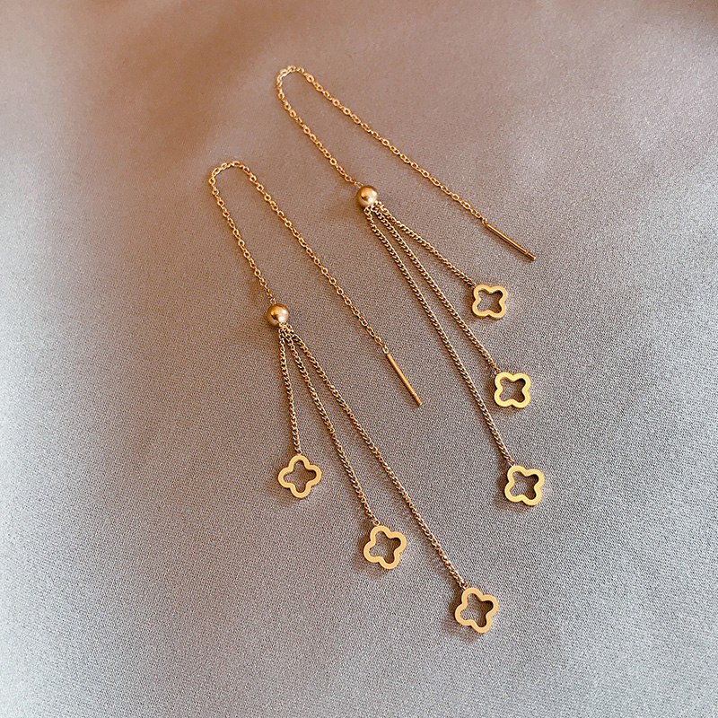 Four-Leaf Clover Titanium Steel Slimming Hanging Earrings