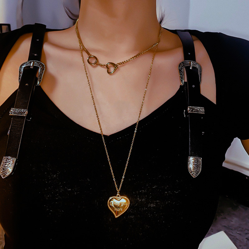 Heart Double-Layer Sweater Chain Long Wild Simple and Light Luxury Titanium Steel Ornament Exaggerated Niche Design Light Luxury Necklace