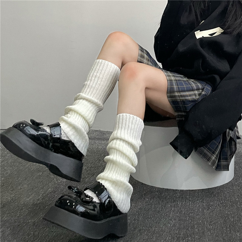 Pile Style Foot Sock Female Knitting Lolita Japanese Style Jk Preppy Style Y2g Leg Warmer Slim Looking Long Tube Calf Socks Tube Socks