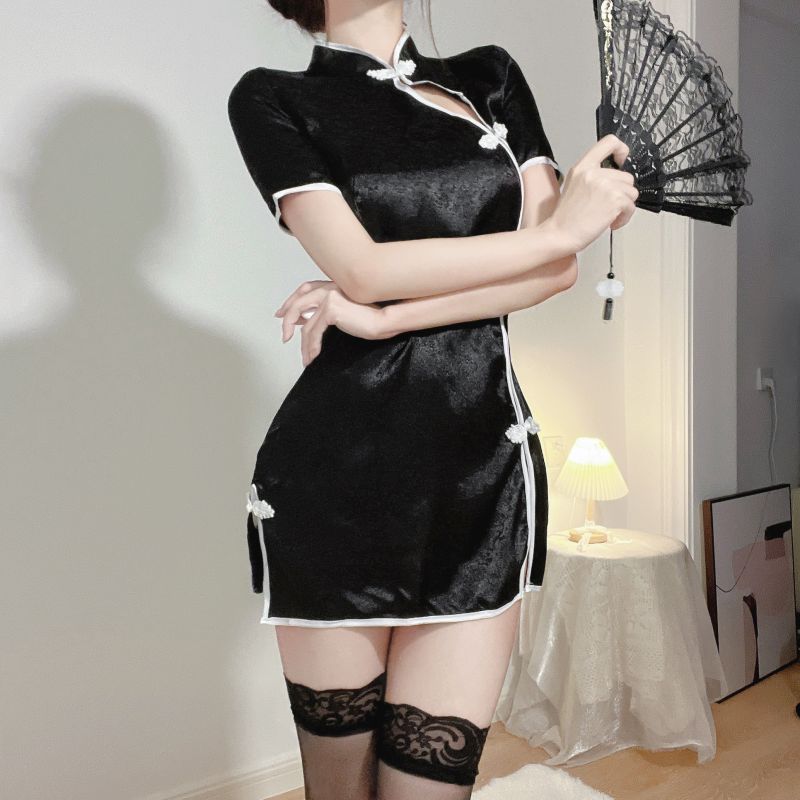 Cheongsam Uniform Sexy Pajamas Women's Erotic Lingerie 2024 New Arrival Small Breast Size Exaggerating Bra Pure Desire Wind Room Classy Nightdress