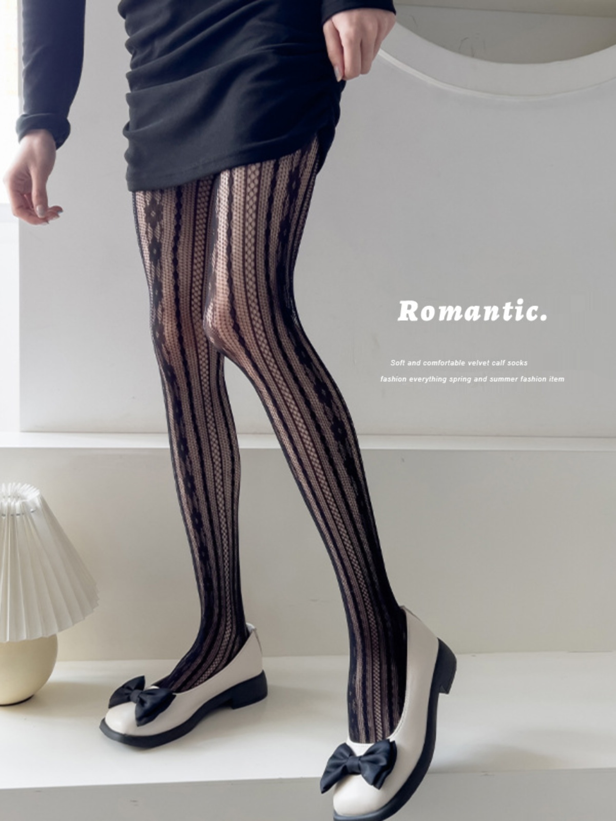 HANAFUJI Stockings Women Lolita Vertical Stripe JK Pantyhose Hollow Fishnet Socks Black Silk Spring and Autumn Japan fashion White Leggings