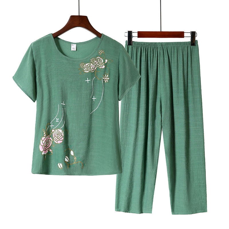 Cotton Linen Summer Pajamas for Moms & Elders