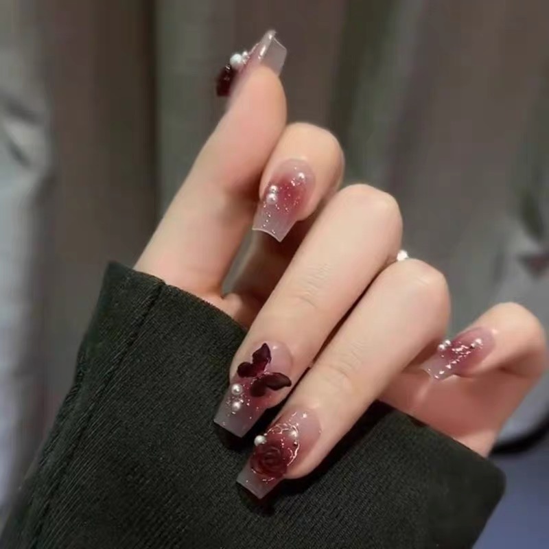 Popular Red Bow Rose Flower Chain Manicure
