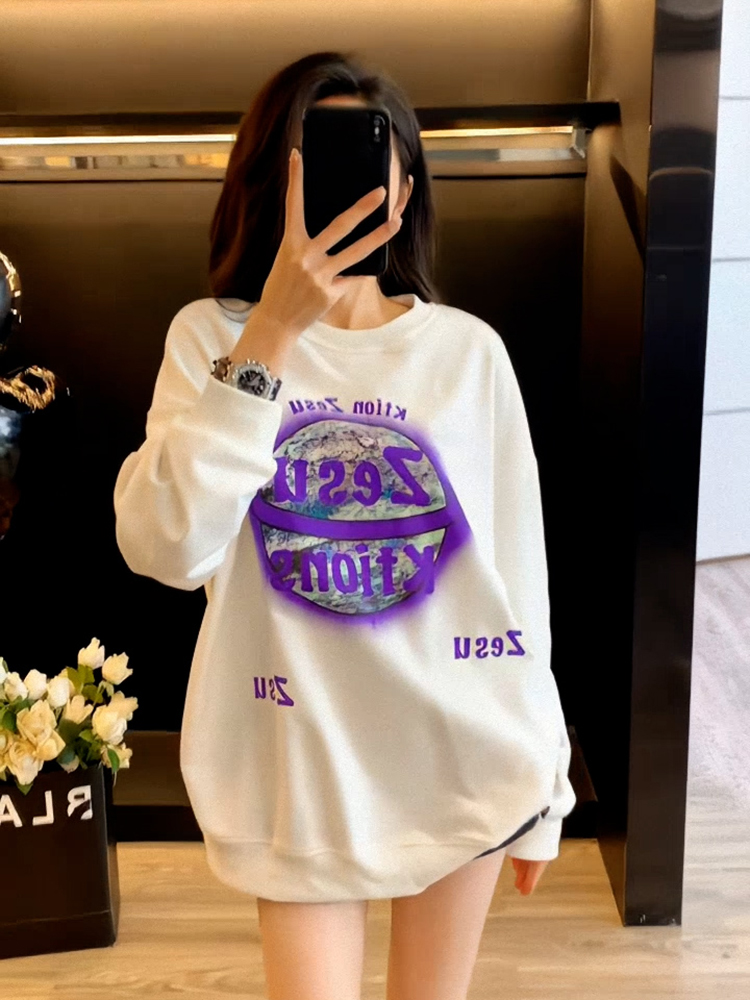 2025 New Design Sense Niche Style Creative Printing round Neck Long Sleeves Sweaters Women's Clothing Autumn Leisure Slim Looking Tops Tide