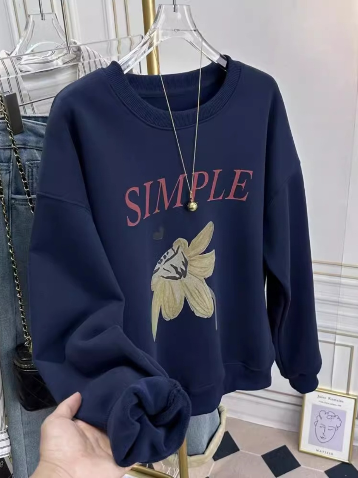 This Year's Popular Beautiful Brushed Hoody Female K-style 2025 Best Selling Western Style Youthful-Looking Loose Crew Neck Inner Spring & Fall
