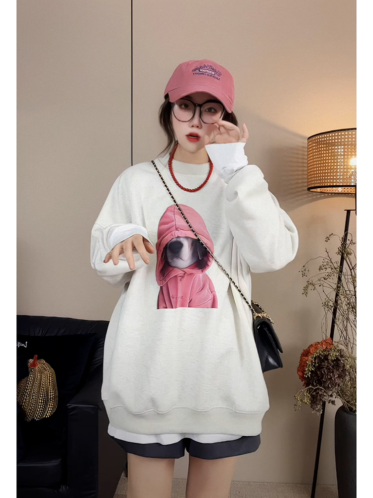 Artsy Style Print Heavy Weight Loose Tops Female 2025 New Arrival Early Autumn Fashion All-Matching Lazy Style Sweatshirt Fashion