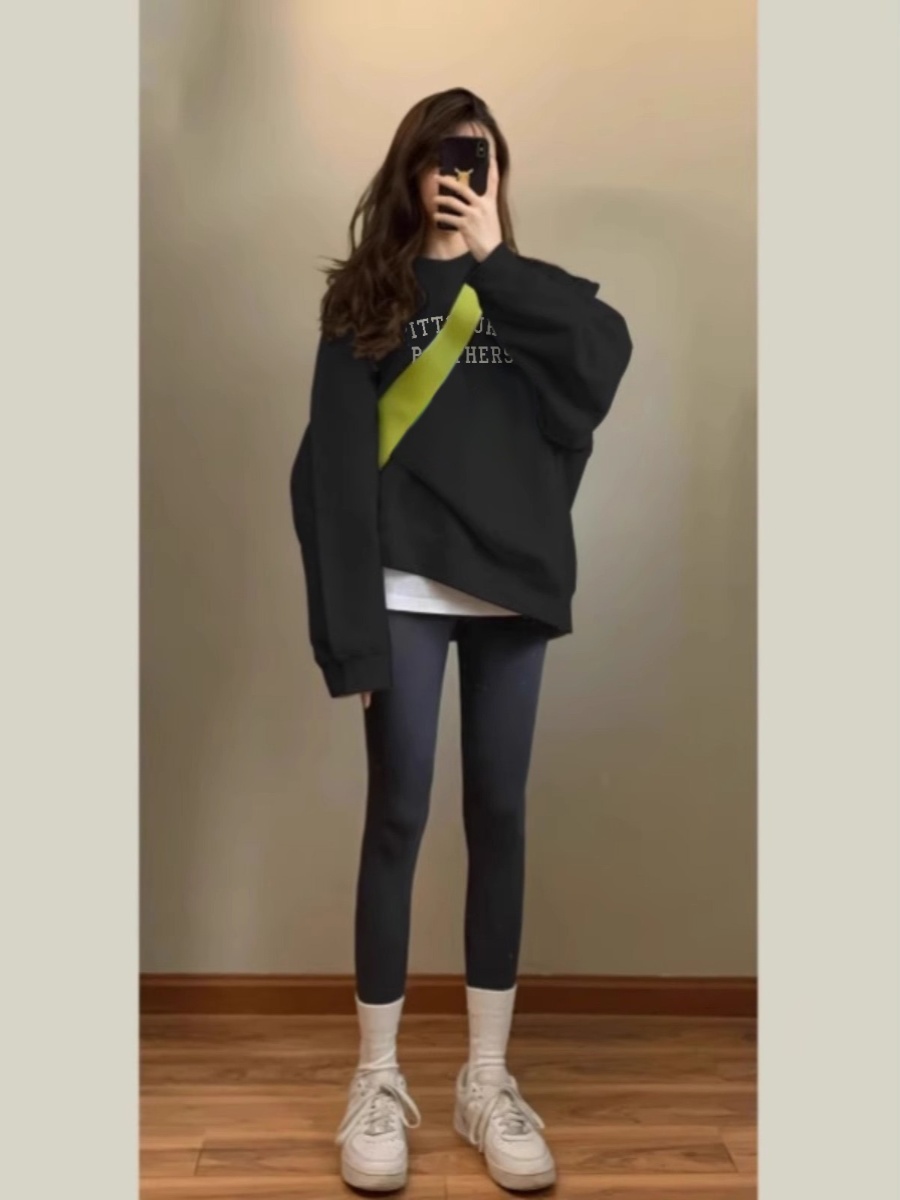 Korean Style Spring/Autumn New Arrival Loose Round Neck Heavy Print Hoodie