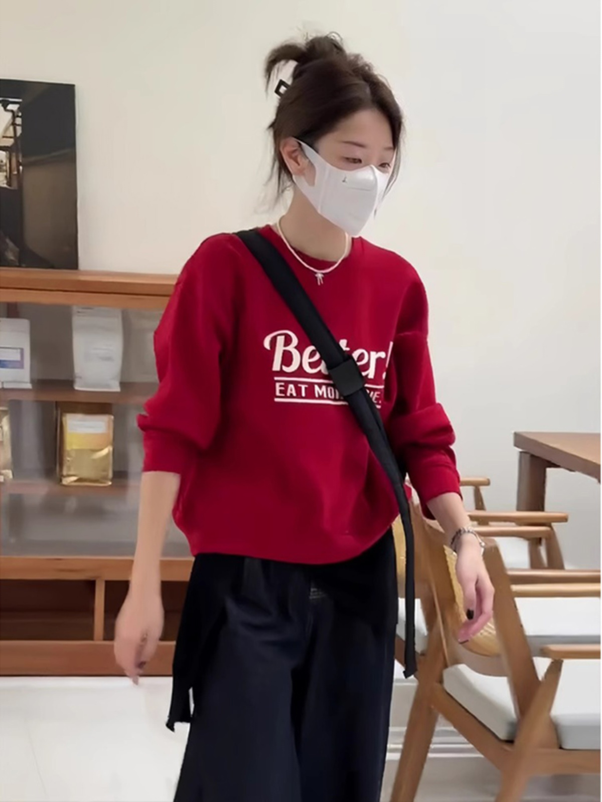 K-style Casual round Neck Letter Print Long Sleeves Sweatshirt 2025 Fall New Arrival Easiest for Match Loose Slim Looking Short Top for Women