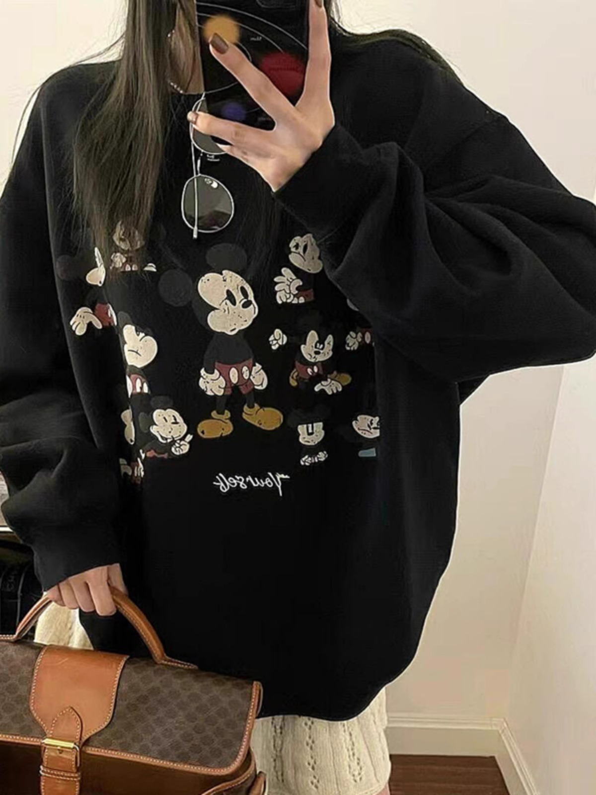 2025 New Spring New Arrival American Retro Printed Fleece Hoodie Loose Shoulder round Neck Lazy Casual Outwear Fashion
