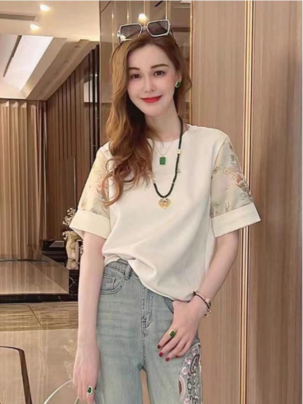 New Chinese Style Light National Style Short-Sleeved T-shirt Women's Summer 2025 New Design Sense Niche Style Embroidery Bottoming Inner Wear Blouse