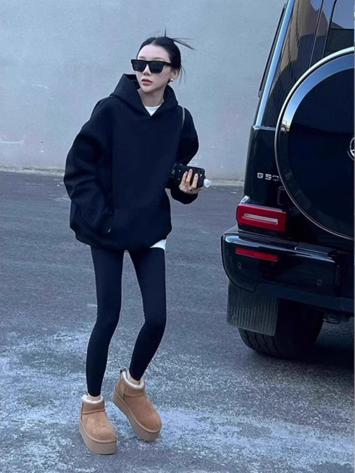 Black Hoodie Women 2025 New Popular Fashion Western Style Spring and Autumn Fleece-lined Thickened Mid-Length Loose Idle Style