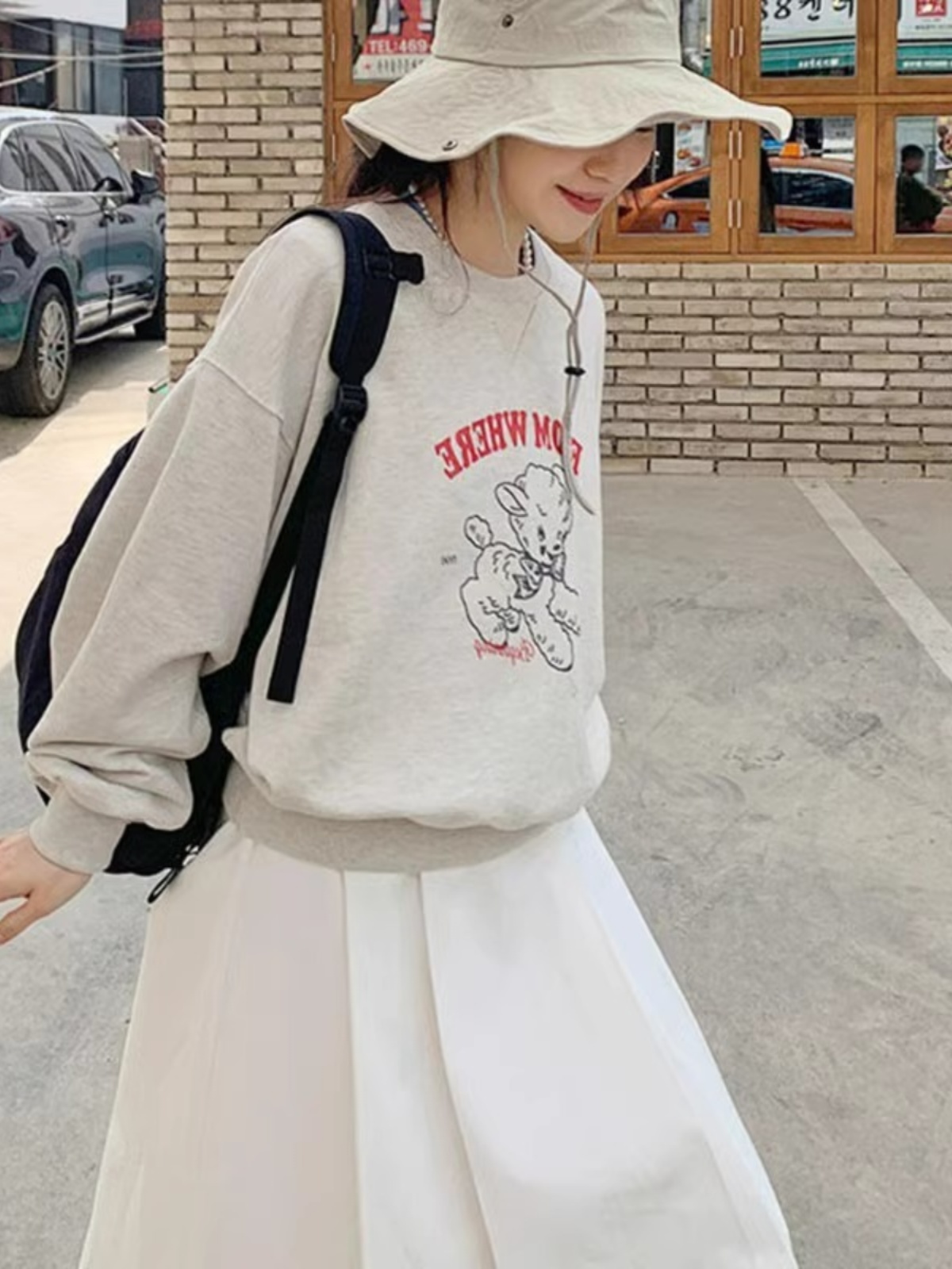 Spring & Fall Loose Simple Comfortable Cartoon Pattern Younger Pullover Outwear Female Korean Style Preppy Style Coat Top Fashion