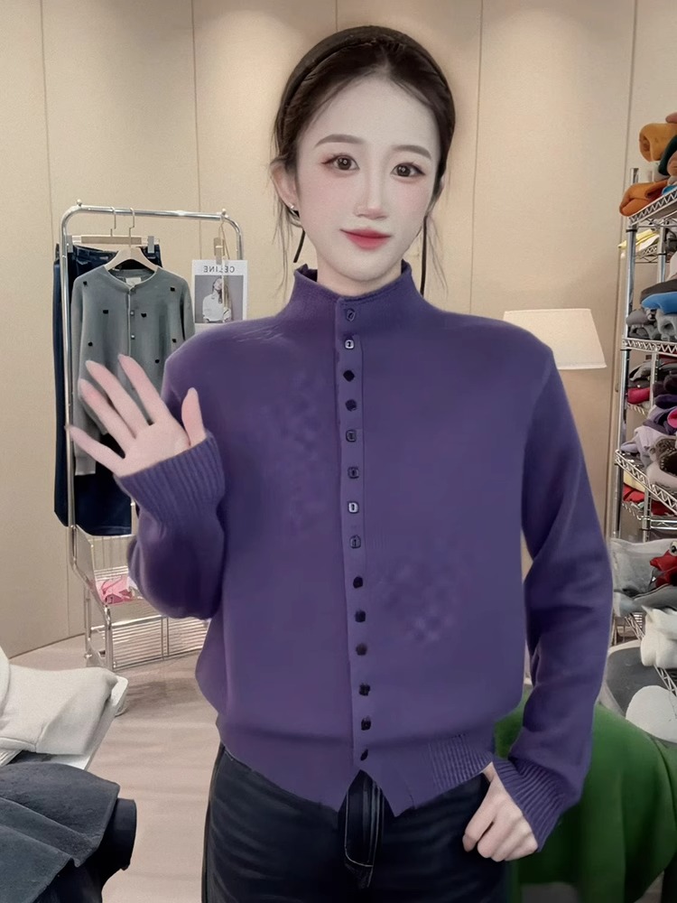 European Goods Idle Style Turtleneck Single-Breasted Wool Knitwear Female 2025 Spring Fashion Fancy All-Match Sweater Tide