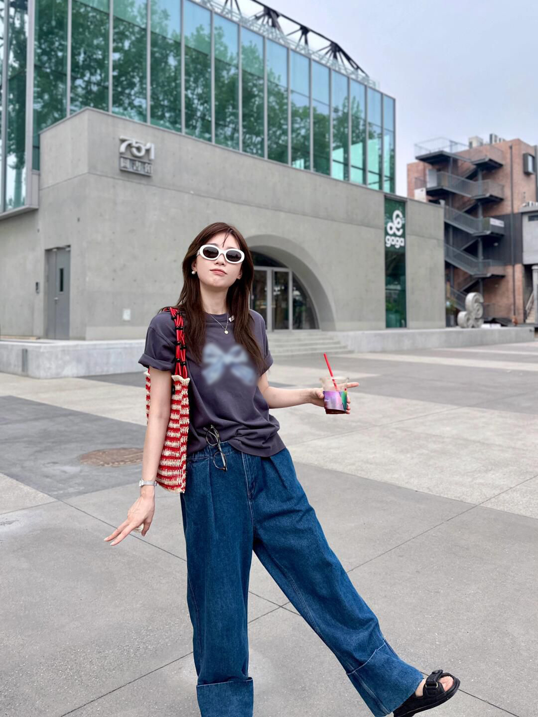 Summer 2025 New Arrival Bows Print Short-Sleeved T-shirt for Women Idle Style Loose Oversize round Neck Tops