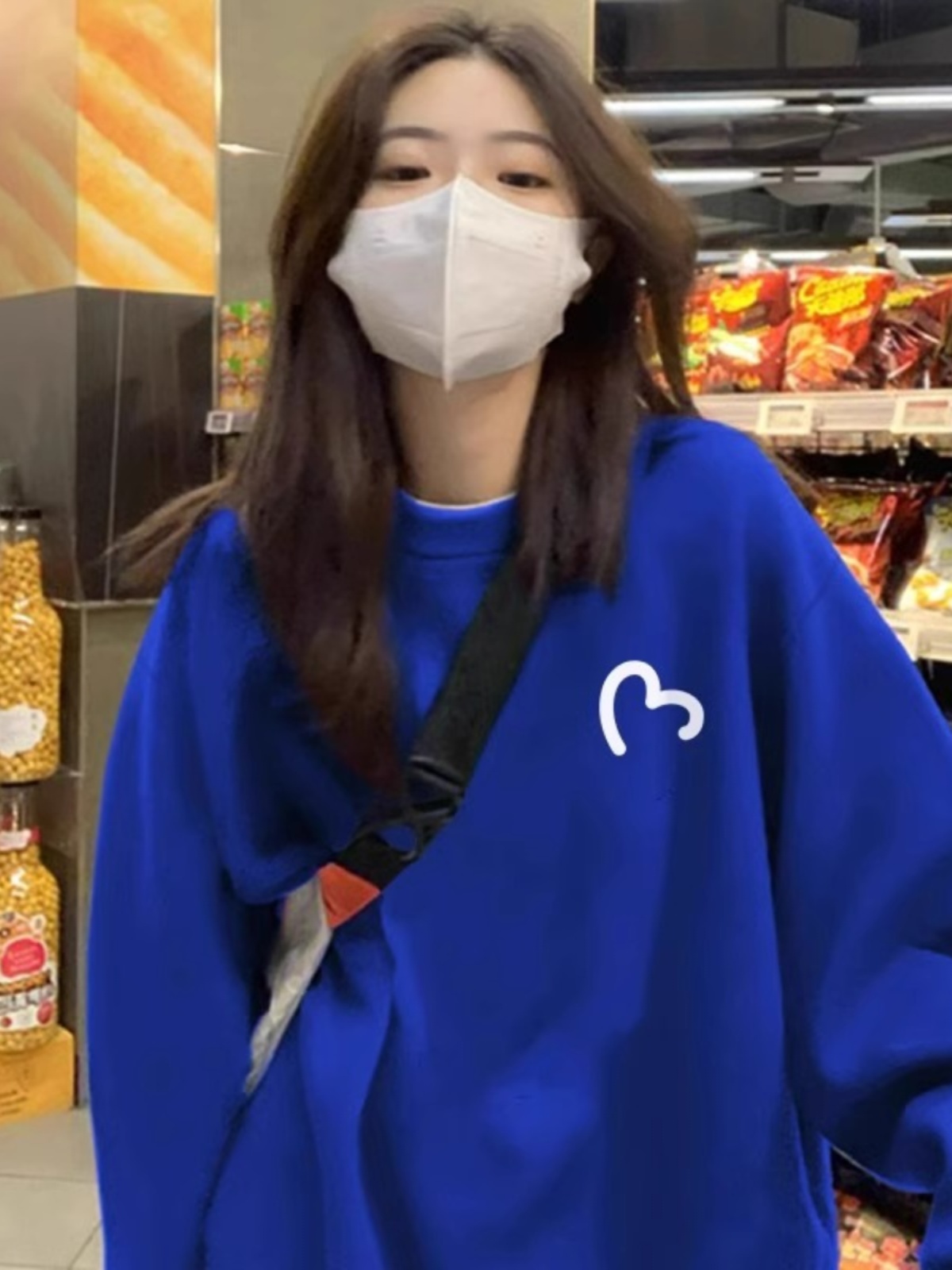 2025 Spring & Fall New round Neck Pure Cotton Sweatshirt Female Klein Blue Loose Plus Size Tops Velvet Padded Thickened Coat Tide