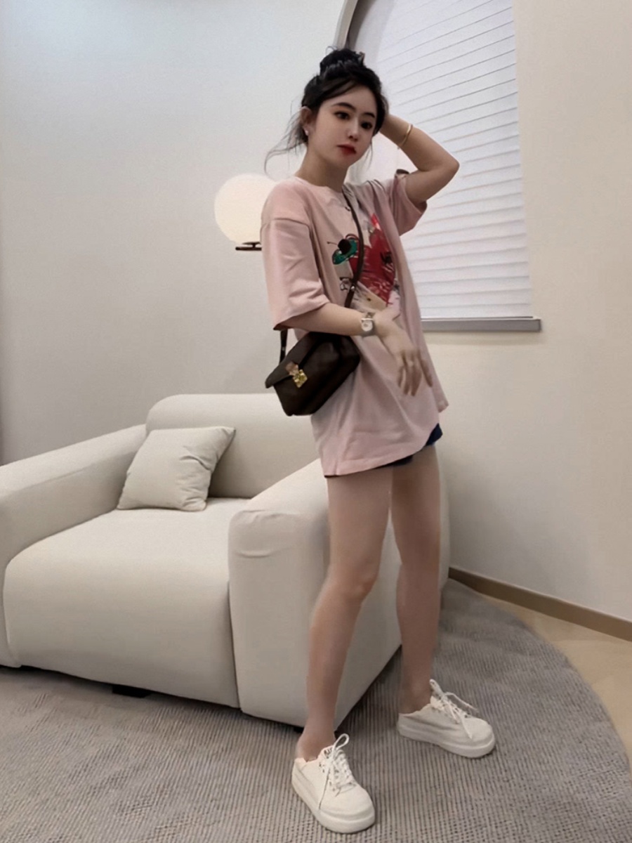 Korean Style Temperamental Popular Short Sleeve Summer 2025 New All-Matching Slimming Chic Pure Cotton Stylish Niche Top Fashion