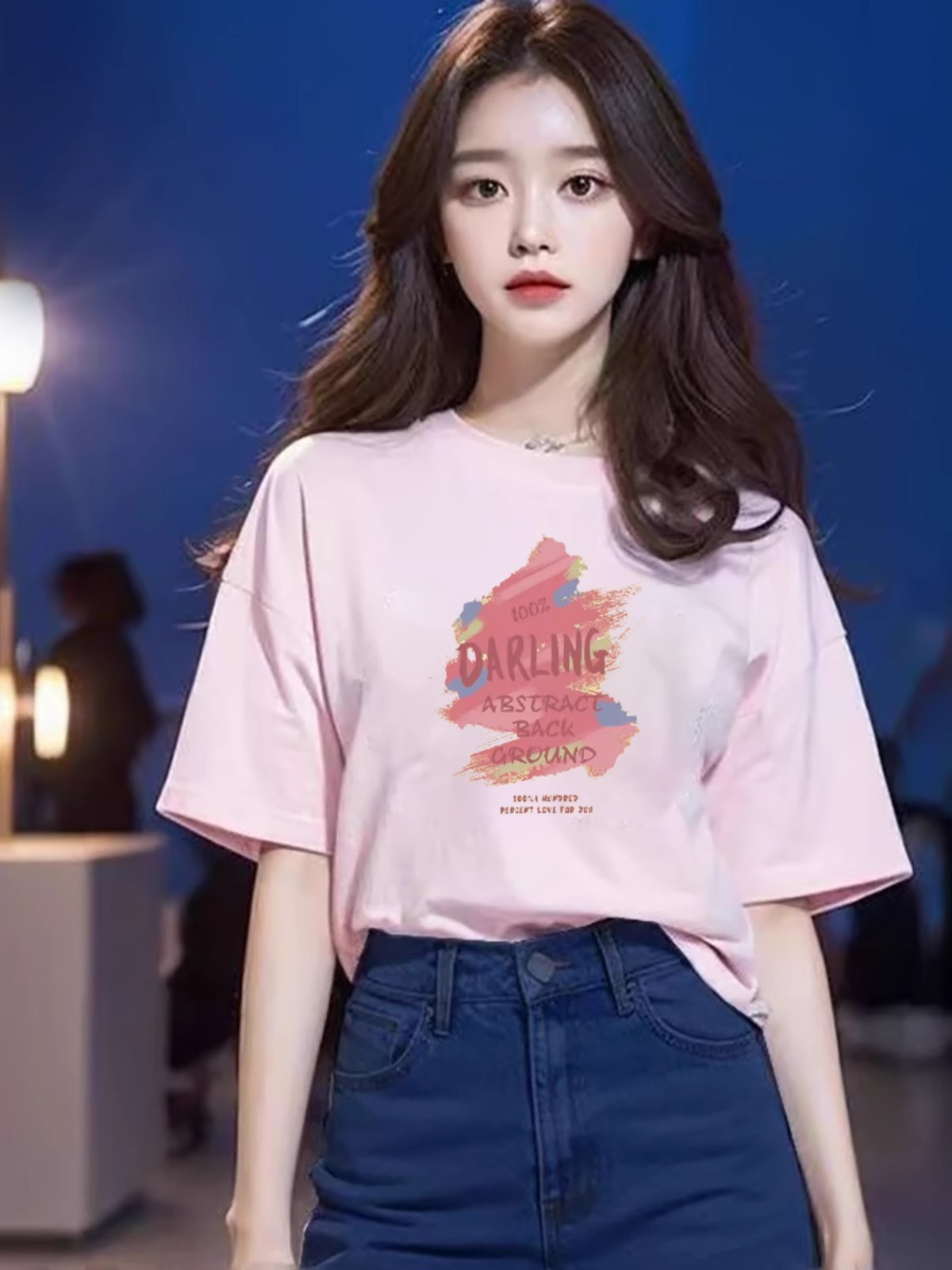 Pink National Style Print Short Sleeve Shoulder T-shirt Female White Collar New Arrival Loose Pure Cotton Best Selling Summer Plus Size Small Top
