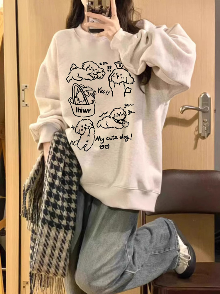 American Spring and Autumn round Neck Sweatshirt Women's Spring and Autumn 2025 New Arrival Best Selling Stylish Oversize Lazy Chic Tops