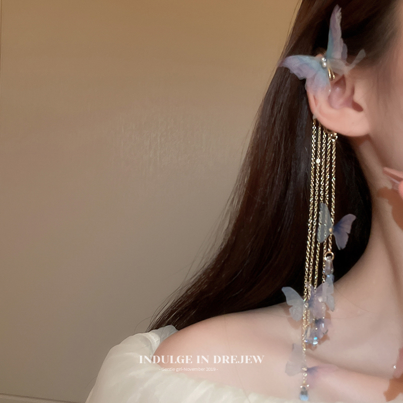 Butterfly Tassel Ear Hanging Women's Earless Fancy Earrings 2025 New Arrival Best Selling Niche Style Fairy Earrings Headdress Summer