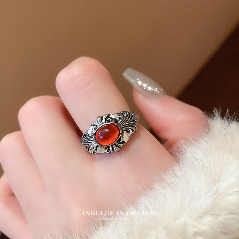 Middle Ancient Vintage Open Ring Female New Arrival Accessible Luxury Fancy Temperament Ring Vintage Court Style Hand Jewelry