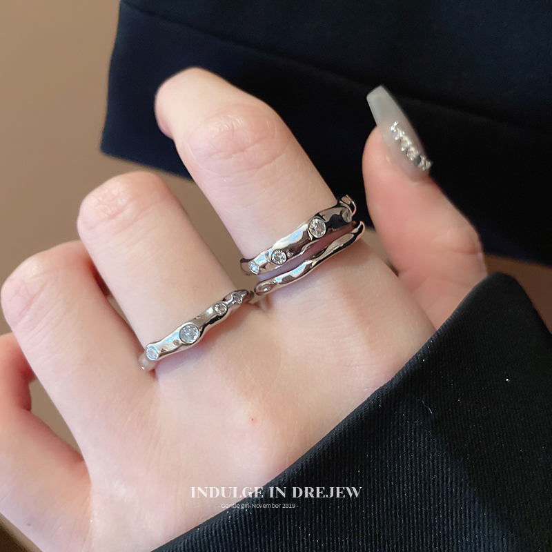 Silver Double Layer Wave Open Ring Accessible Luxury Fancy Ring Stylish Niche Style Ins Hand Jewelry Female New Arrival