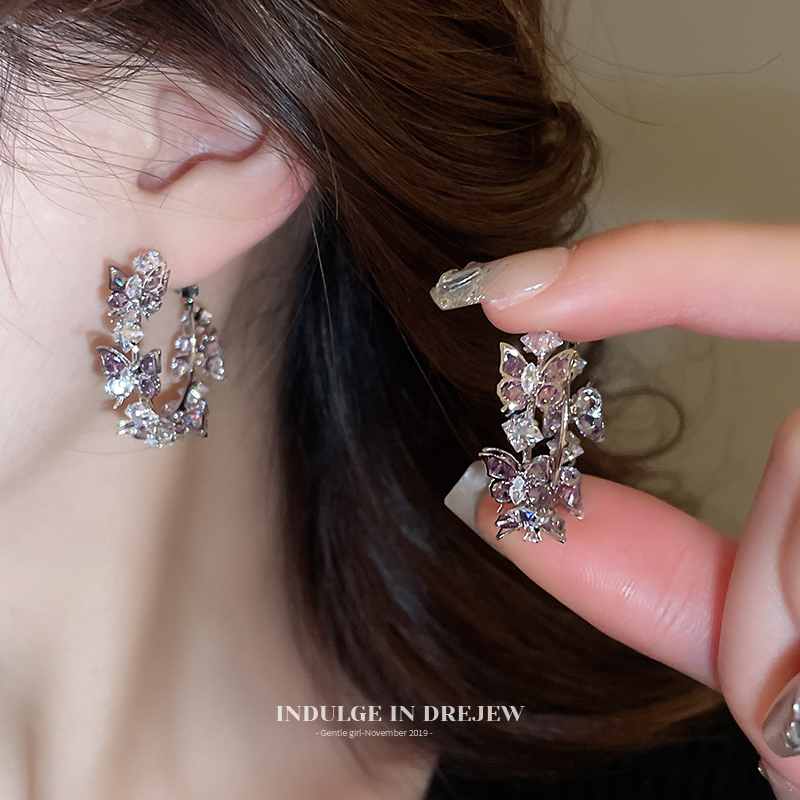 Purple Zircon Butterfly Ear Clip Earrings New Arrival Best Selling Fancy Earrings Sweet with Skirt Earrings