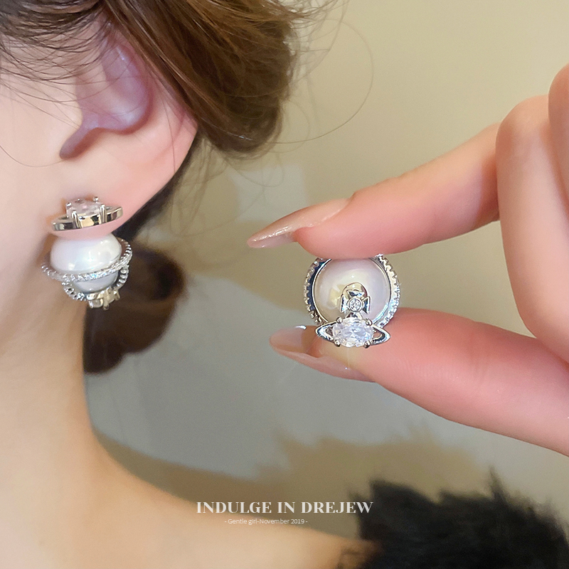 Dual-Wear Style Zircon Saturn Pearl Stud Earrings Accessible Luxury Fancy Elegant Generous Earrings 2025 New Earrings Women