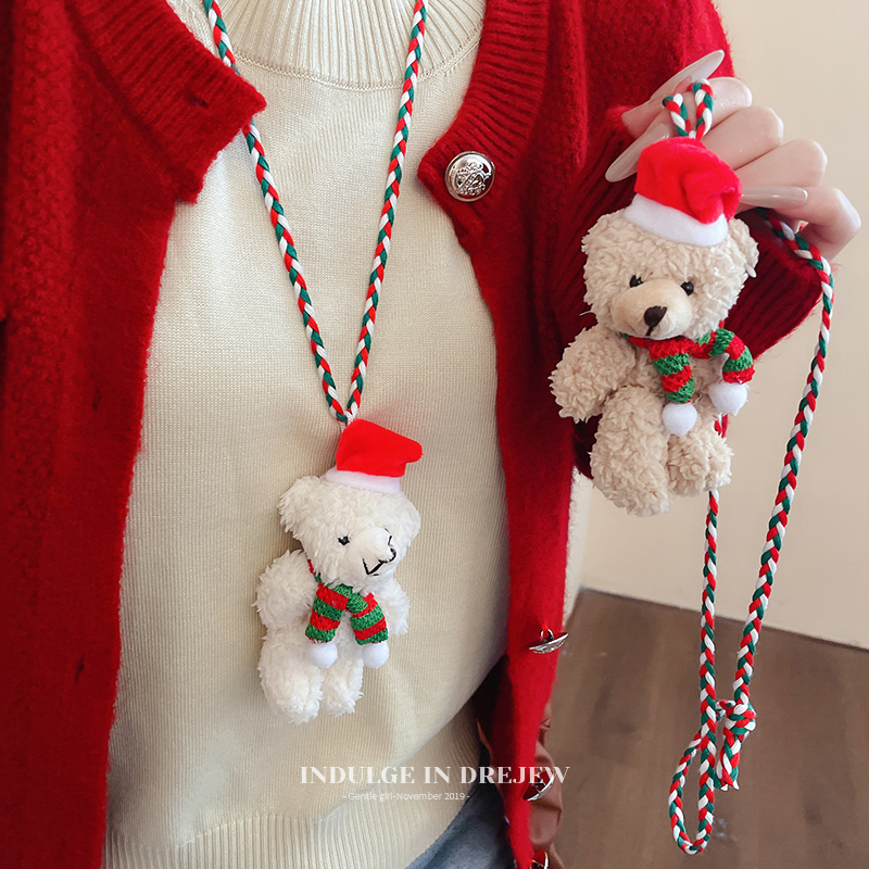 Cute Stuffed Contrast Color Bear Halterneck Necklace Women's New Long Sweater Chain Fancy Summer Versatile Accessories